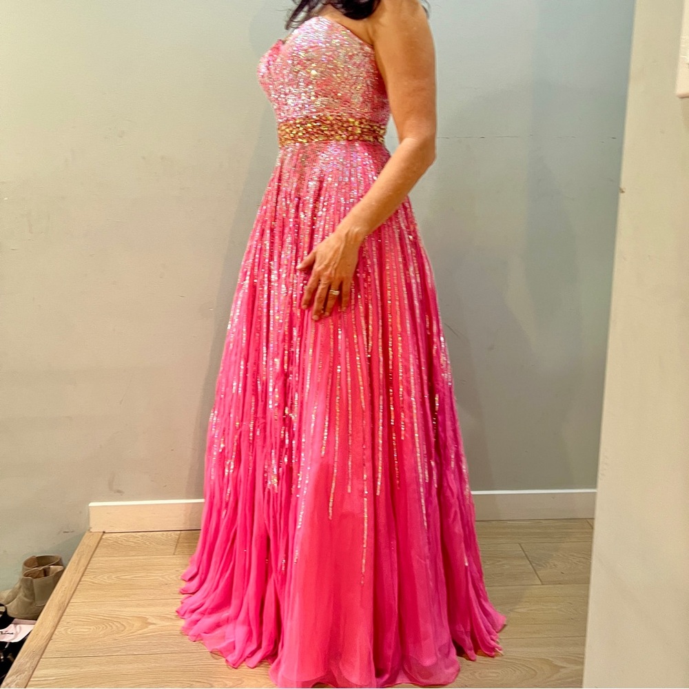 Sherri Hill Pink, Strapless Gown with Sequin Detail
